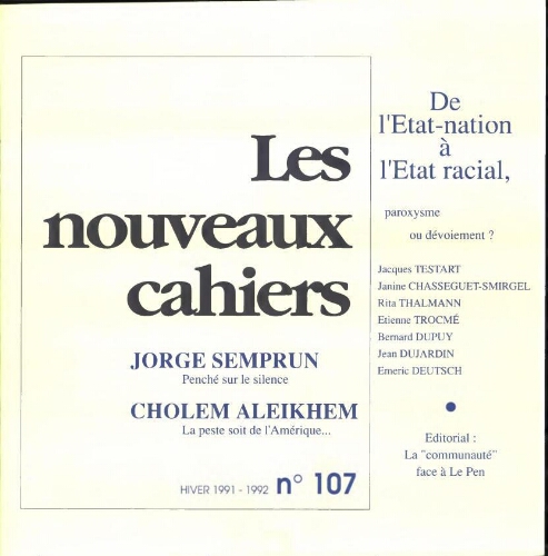 Les Nouveaux Cahiers N°107 (Hiver 1991-92)